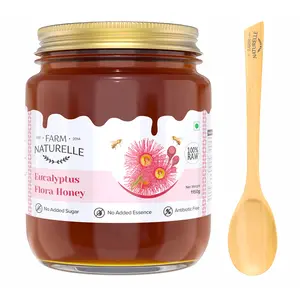 Farm Naturelle-Eucalyptus Flower Wild Forest (Jungle) Honey| 100% Pure Honey, Raw Natural Un-processed - Un-heated Honey | Lab Tested Honey | Glass Bottle-1000g+150gm Extra and a wooden Spoon.