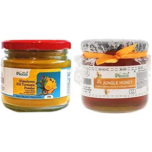 Farm Naturelle-Pure n Mountain Turmeric Curcumin (Haldi) Powder - 150 GMS with Raw Jungle Honey 450 GMS