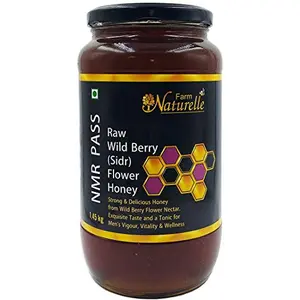 Farm Naturelle- Raw 100% Natural NMR Tested  Pass  Certified Raw Unprocessed Wild Berry Honey (Sidr Honey)-1.45 Kg Glass Bottle