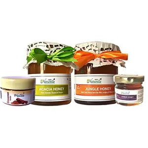 Farm Naturelle 100% Pure Raw Natural Forest Flower Honey & Acacia Honey Pack of 2x250 GMS and Powder and Another Flower Honey Combo