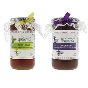 Farm Naturelle-Virgin 100% Pure Raw Natural Unprocessed Jamun & Tulsi Flower Forest Honey-(1 KG x 2) Glass Bottle