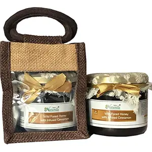 Farm Naturelle- Jute Gift Bag with Pure Raw Natural Unheated Unprocessed Real Infused Honey-450 GMS