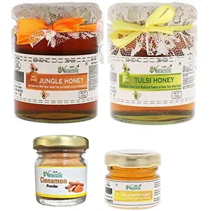 Farm Naturelle-(Pack of 2x250Gms+40 GMS Raw Honey+Powder Worth Rs.69/-) Forest-Vana Tulsi Flower Honey and Jungle/Deep Forest Flower Honey Combo (High Value and Taste)