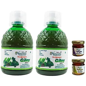 Farm Naturelle – 100 % Pure Herbal Giloy Juice Enhances Body 400Ml 1+1 Free( Pack of 2) No ed Sugar and Free Honey 55g x 2