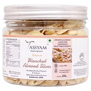 Tassyam Blanched Almond Slices 200g Premium Jar