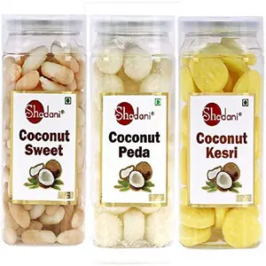 Shadani Coconut Sweet  Kesri  Peda 200g-Triplr Combo-Pack.