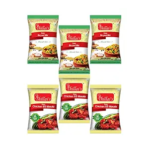 Thillai's Easy Biriyani Masala Mix & Easy Chicken 65 Combo- 50g (Each Pack of 3) - Easy to Cook Non-Veg masalas