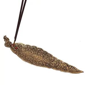 Prince Home Decor & Gifts Metal Incense Stick Holder Leaf in Gold Color for Diwali and Festival Puja