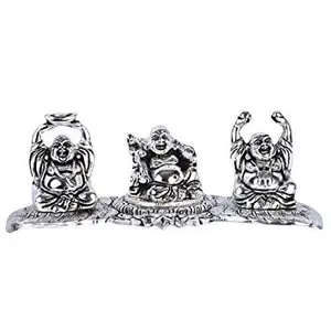 Prince Home Decor & Gifts Feng Shui Silver Color 3 Laughing Buddha Set for Health Wealth and Happiness