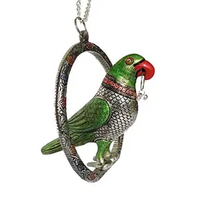 Prince Home Decor & Gifts White Metal Green Showpiece Hanging Parrot with Chain (24 x 7.5 x 21 cm 910 g 50 cm Silver)