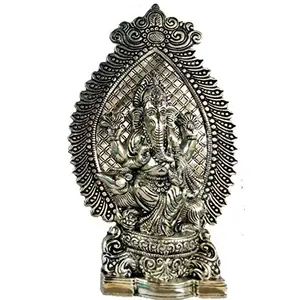 Prince Home Decor & Gifts White Metal Silver Plated Ganesh Showpiece Idol for Home Decor and Gift Purpose