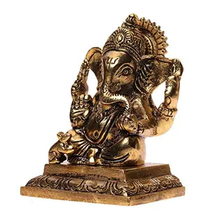 Prince Home Decor & Gifts White Metal Gold Plated Ganesh Sitting On Chocki Showpiece Idol for Home Decor and Gift Purpose