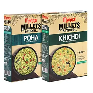 Manna Ready to Eat Millet Poha &Ready to Cook Millet Khichdi Breakfast Combo Pack of 2 ,180g Each