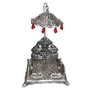 Prince Handcrafted Krishna Ladoo Gopal Laddu Bal Gopal White Metal Sihasan Silver Plated Religious Puja Gifts and Decor Showpiece