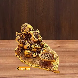 Prince Home Decor & Gifts Metal Ganesh Gold Polish Leaf for Home Decor and Gift Purpose(12 x12 x 8 cm)