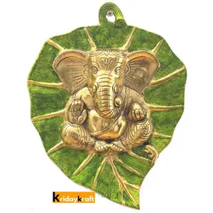 Prince Home Decor & Gifts Wall Hanging Ganesh on Leaf with Meenakari Work Decorative Showpiece