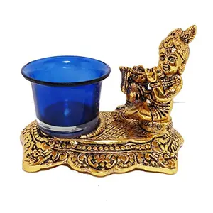 White Metal Gold Plated Krishna Matki Laddu Gopal with Candle Holder