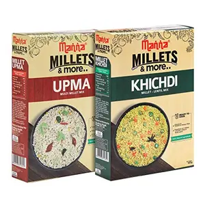 Manna Ready to Cook Millet Upma &Millet Khichdi Combo Pack of 2, 180 Gms Each 100% Natural Ingredients No Preservatives No Artificial Flavours &Colours