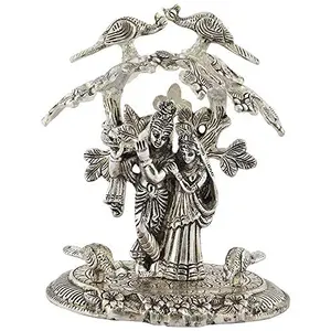 Radha Krishna Playing te Under Tree God Idols Silver Oxidized Finish for Home Decor for Diwali Corporate Gift Return Gifts