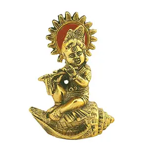 Prince Home Decor Lord Krishna on Sankh Idol Showpiece for Home Decor Gift and Puja Article