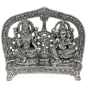 Prince Home Decor & Gifts White Metal Silver Plated Laxmi Ganesh Chocki God Idol
