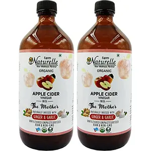Farm Naturelle Organic Apple Cider Vinegar with Mother and Apple Cider Infused Ginger and Garlic (500 ml x 2 ) Pack of 2
