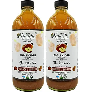 Farm Naturelle Organic Apple Cider Vinegar with Mother and Apple Cider Infused Fenugreek (500 ml x 2 ) Pack of 2