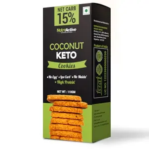 NutroActive Keto Coconut Cookies 0.5gm Net Carb Zero Sugar Gluten Free - 200 gm