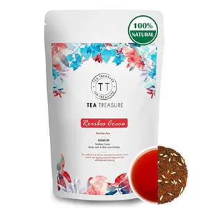 Tea Treasure Rooibos Red Tea with Cocoa Nibs Caffeine Free Antioxidants Rich for Healthy Hair & Glowing Skin Loose Leaf 100 g