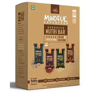 Mindful EAT Anytime Gluten Free Millets Protein Bars Granola Bars Healthy Bars Variety Pack 25 g x 12 Bars (Ragi Bajra Quinoa and Jowar) Energy bar/Snack bar