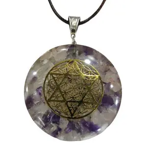 Crystal Cave Exports Orgone"Star David with Flower of Life" Energy Beautiful rose quartz with amethyst stone Orgone Pendant