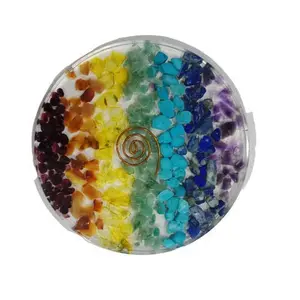 Crystal Cave Exports 4 Inch Seven Chakra Orgone Food Charging/Clearing Plate Disk Plate Or Coaster