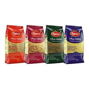 Millets - Natural Grains Combo Pack of 4 | Foxtail 500g Kodo 500g Proso 500g Little 500g | Nutrient Powerhouse High Protein & 100% More Fibre Than Rice