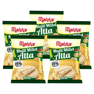Manna Multigrain Atta / Multi Millet Atta 5Kgs | Diabetic Friendly | Low GI Wheat Flour with 25% Millets | High Protein & Fibre | Low Sugar | for Weight Loss (5 X 1Kg Packs)