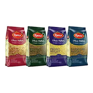 Millets - Natural Grains Combo Pack of 4 | Little 500g Foxtail 500g Proso 500g Barnyard 500g | Nutrient Powerhouse High Protein & 100% More Fibre Than Rice