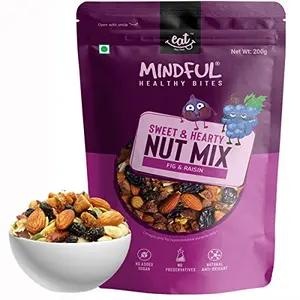 Eat Anytime Mindful Healthy Sweet & Hearty Nuts Mix | No Added Sugar & Preservatives | Natural Anti Oxidant & Natural Ingredients | Mixed Dried fruits & Nuts | Fig & Raisin Nuts Mix - 200gm