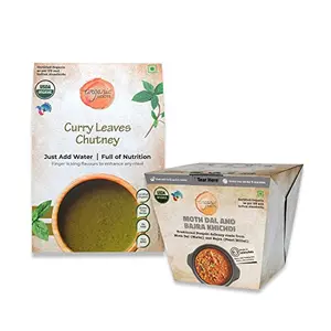 Organic Roots Moth Dal Bajra (55 Gm) & Curry Leaf (30 Gm) Chutney Combo Superfood Instant Food Healthy Food Ready to Eat Traditional Flavors