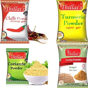 Thillais Masala Indian Red Chili,Turmeric, Coriander and Cumin COMBO PACK 100% Natural Spices