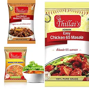 Thillais Masala Indian Chicken 65, mutton and fish COMBO PACK 100% Natural Spices