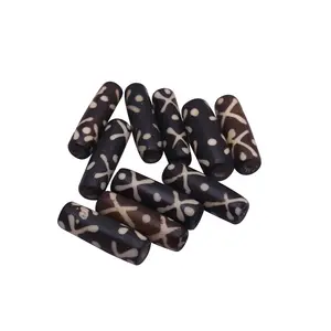 Bone carved and hand-painted cylindrical beads | Handmade Brown Beads | Jewelry Beads