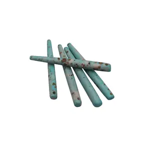 Green long tube handmade beads | 5 pieces | Marble green beads | Marble Bone Beads
