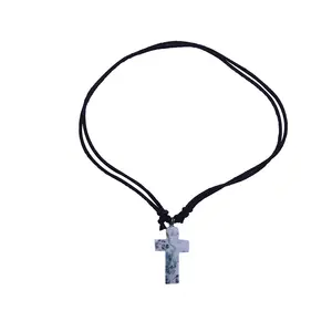 White Marble Jesus Cross Necklace with black thread | Christian Necklace | Marble Beads