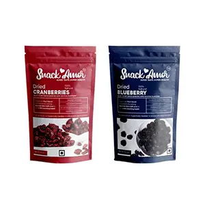 SnackAmor Healthy And Ready To Eat Dried Combo Pack Of Blueberry 100 g & Cranberry 100 g Best Immunity Booster  Non-GMO Low Sugar 100% Vegetarian Product