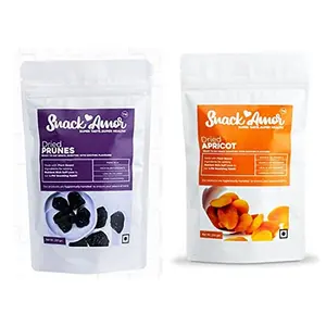 SnackAmor Healthy Fibre Rich Dried Combo Pack of Prunes 200 g & Apricots 200 g Helps in Digestion Reduces Cholesterol & Blood Pressure Good Source of Vitamin A & Potassium100% Vegetarian