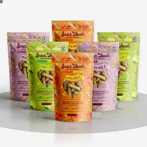 SnackAmor 3 Unique Flavors of Jowar Sticks Multigrain Puffs - Onion Masala (Pack 2) Tomato Masala (Pack 2) & Mint & Lime (Pack 2) 100% Vegetarian Product ( Total Pack 6 300Grams )