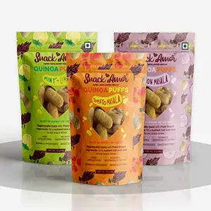 SnackAmor 150gm 3 Unique Flavors Of Quinoa Puffs - Onion Masala Tomato Masala Mint & Lime 100% Vegetarian Product (Pack of 3)