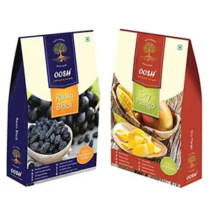 OOSH Combo of Seedless Black Raisin 250g & Dry Mango 200g ( Total 450g - Value Pack of 2) | Premium Dry Fruit