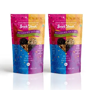 SnackAmor Healthy Bites - Mini Bars with 4 Flavour Mango Ginger Chocolate Berry Chocolate Coffee and Blueberry 100% Vegetarian Product (150g Each Pack of 2)