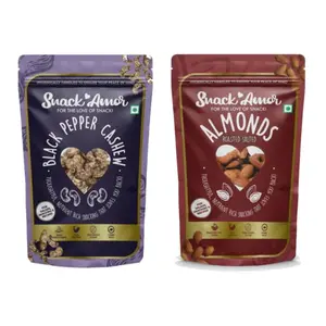 SnackAmor Black Pepper Cashew and Roasted Salted Almonds | High Protein and Fiber Rich | Raw Nutritious Delicious & Crunchy | Gluten Free | Healthy Vegan Snacks | (Pack of 2 X 170 Gram)