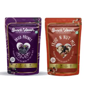 SnackAmor |Dried prunes & Fruit N Nut Mix | Ready To Eat Super food | Healthy Diet Snacks | Nutritious Roasted and Crunchy Trail Mix Snack (Pack of 2x200gm)